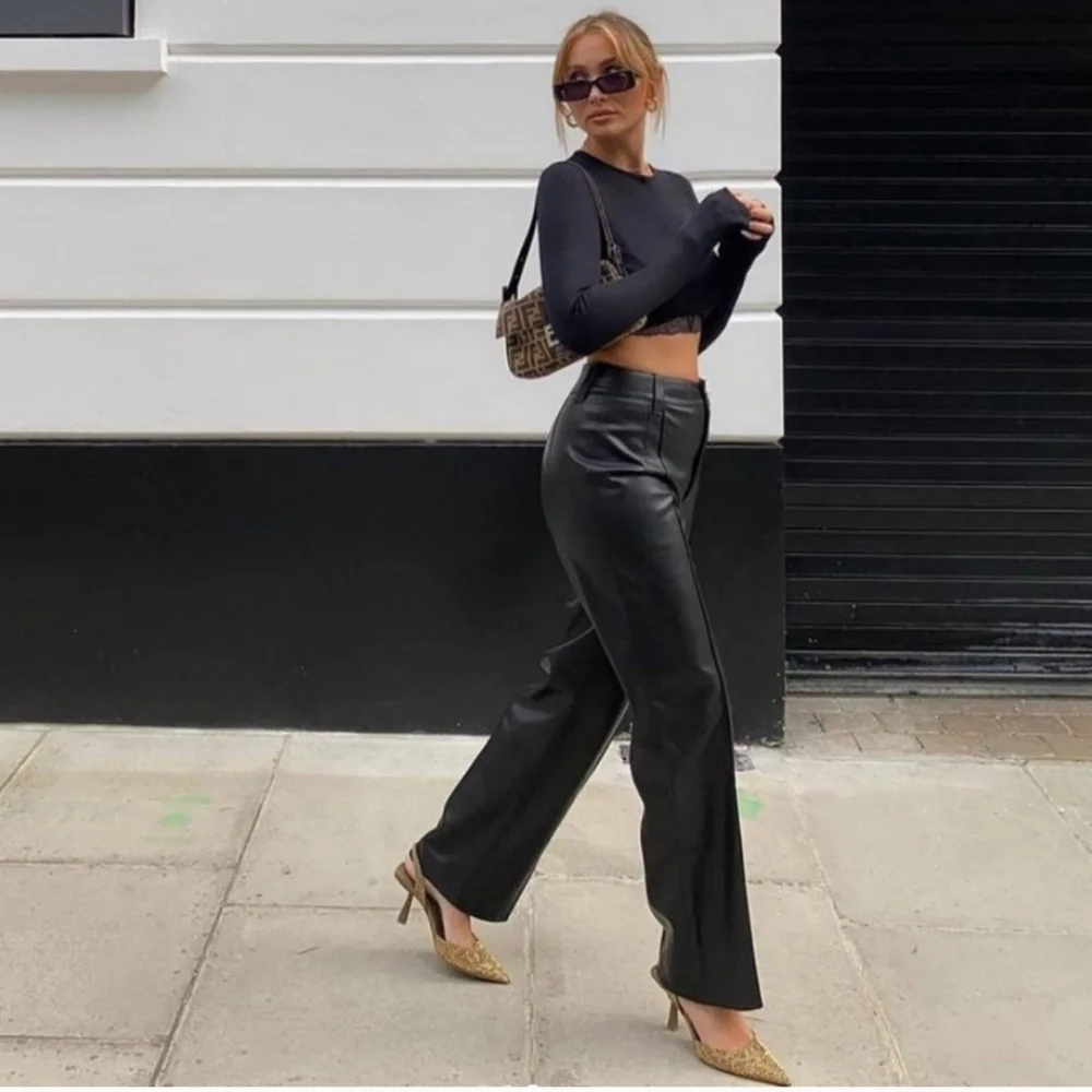 Zara * Faux Leather Straight Wide Pants Size S